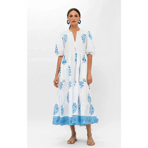 Oliphant White Maxi Dress with Blue Floral Print